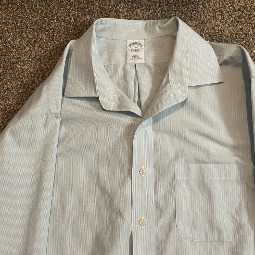 Brooks Brothers Pale Blue with Yellow Dress Shirt All Cotton. - Picture 3 of 9